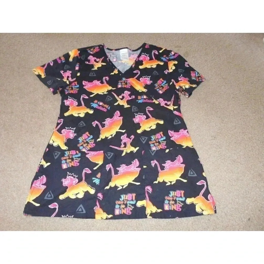 Disney Lion King Simba Medical Scrub Top Shirt Size XS Black Just Can't Wait To